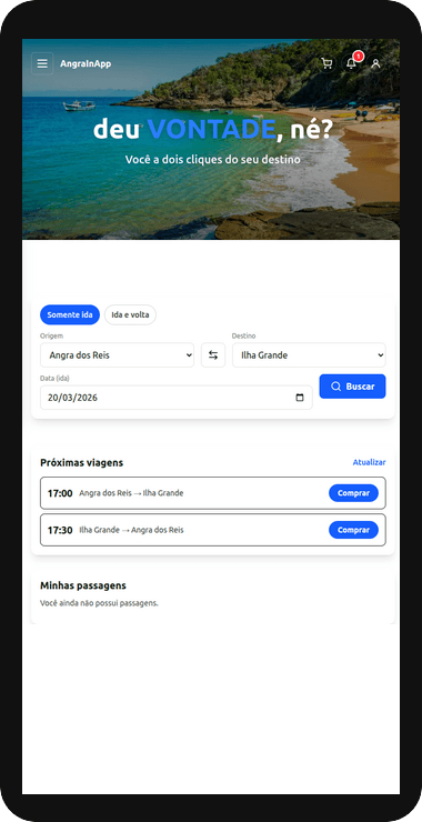 AngraInApp - Tela inicial com busca de passagens